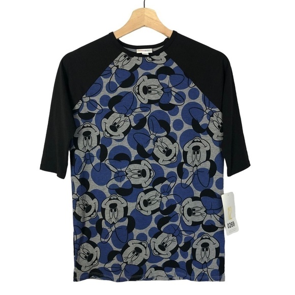 Lularoe Sloan Blue Minnie Mouse Baseball Tee 12 - Picture 1 of 4